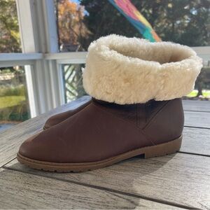 DaneXX Vintage Womens Frosty Brown Shearling-Lined Leather Boots Size 8.5